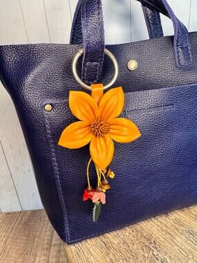 Genuine Leather Flower Purse Charm Leather Flower Bag Charm Tan Neutral Charm